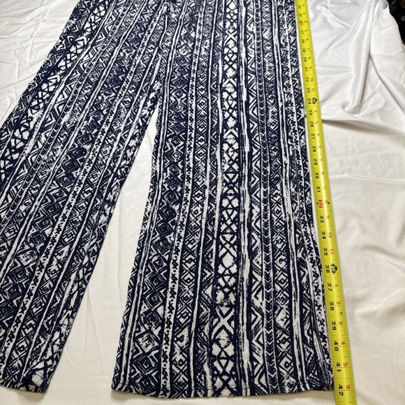 Three Dots Womens Navy White Geometric Tribal Print Wide Leg Rayon Pants Size M - Picture 6 of 9